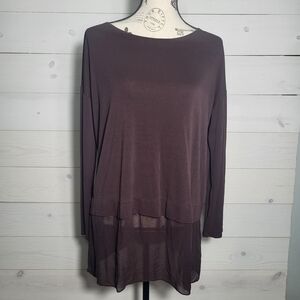 Eileen Fisher 100% Silk Top Chocolate Brown Sheer Hem Flowy Chic.
